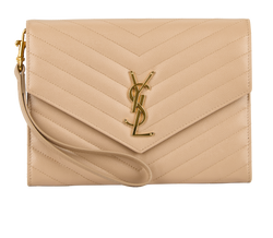 Saint Laurent Cassandre Matelasse Flap Wristlet, Leather, Beige,0322,B/DB,